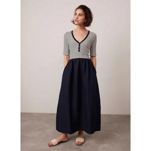 Mint Velvet Navy Striped Woven Mix Midi Dress